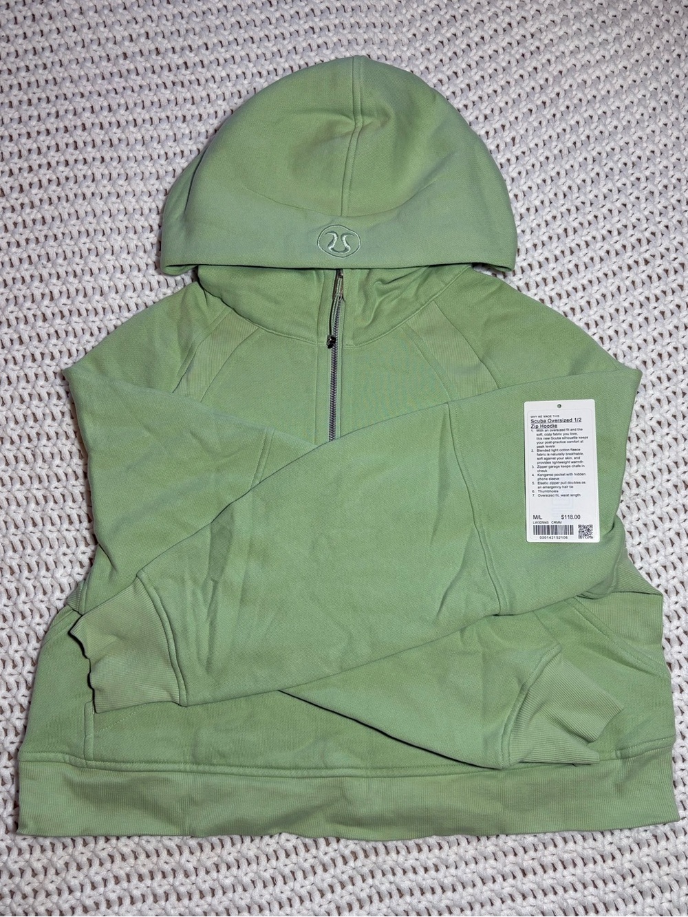 Lululemon creamy mint scuba oversized half zip hoodie size m/l